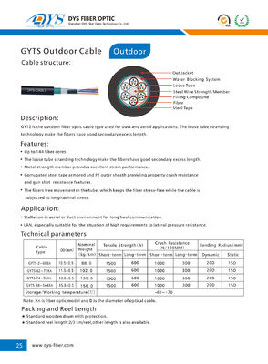12 ~ 288 Çekirdek Zırhlı Optik Fiber Kablo Dış Mekan Fiber Optik GYTS Kablosu