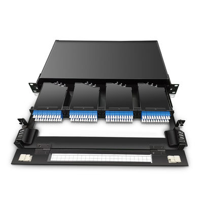 144 Çekirdek 19&quot; 1U MTP Fiber MPO Bağlantı Paneli, 4 adet OM3 MTP-LC Kasetli